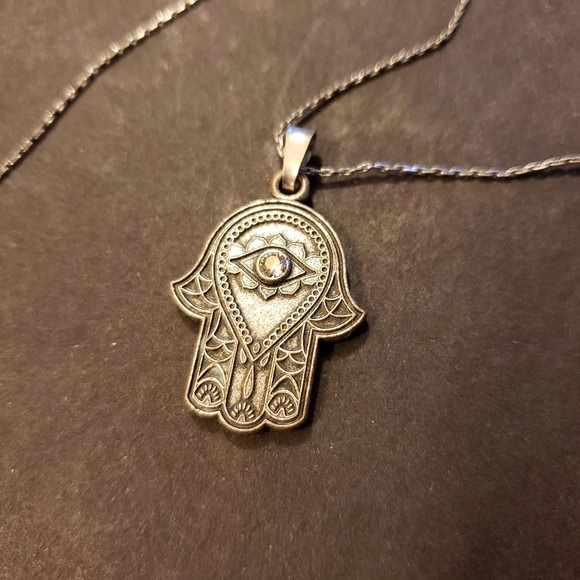 ALEX & ANI Hand of Fatima Necklace with Box - Silver Tone - Picture 2 of 6